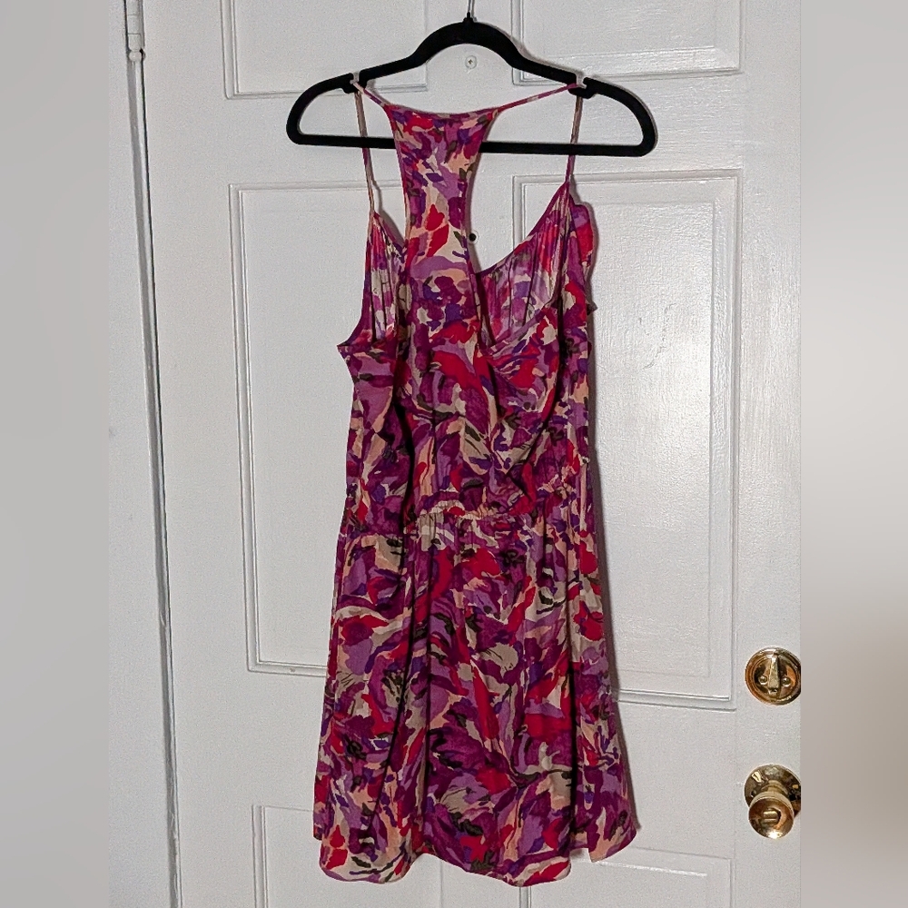 Parker 100% Silk Floral Racerback Dress Pink Purple Watercolor Print Size Large - Picture 4 of 4